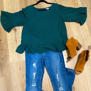 3/4 Sleeve Sheer Gingham Peplum Top